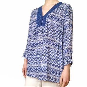 Grand & Greene Ikat Blue Tunic Top